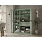 Mueble de despensa/vitrina de pino macizo de 1.23 m (48.5 pulg.) con puertas de vidrio transparente, 2 cajones y estantes ajustables