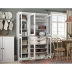 Mueble de despensa/vitrina de pino macizo de 1.23 m (48.5 pulg.) con puertas de vidrio transparente, 2 cajones y estantes ajustables