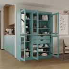 Mueble de despensa/vitrina de pino macizo de 1.23 m (48.5 pulg.) con puertas de vidrio transparente, 2 cajones y estantes ajustables