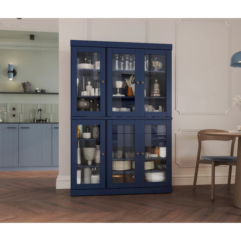 Mueble de despensa/vitrina de pino macizo de 1.23 m (48.5 pulg.) con puertas de vidrio transparente, 2 cajones y estantes ajustables