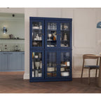 Mueble de despensa/vitrina de pino macizo de 1.23 m (48.5 pulg.) con puertas de vidrio transparente, 2 cajones y estantes ajustables