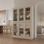 Mueble de despensa/vitrina de pino macizo de 1.23 m (48.5 pulg.) con puertas de vidrio transparente, 2 cajones y estantes ajustables