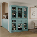  100% Solid Wood 48.5 Pantry China Cabinet with Clear Glass Doors, 2-Drawers and Adjustable Shelves