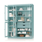 Mueble de despensa/vitrina de pino macizo de 1.23 m (48.5 pulg.) con puertas de vidrio transparente, 2 cajones y estantes ajustables