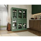 Mueble de despensa/vitrina de pino macizo de 1.23 m (48.5 pulg.) con puertas de vidrio transparente, 2 cajones y estantes ajustables