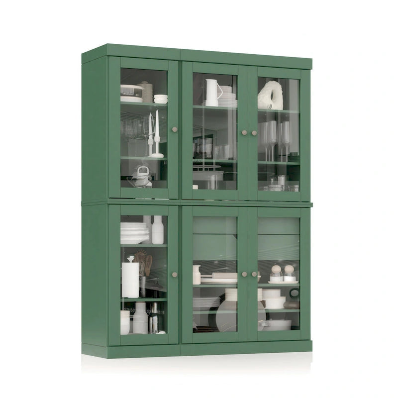 Mueble de despensa/vitrina de pino macizo de 1.23 m (48.5 pulg.) con puertas de vidrio transparente, 2 cajones y estantes ajustables