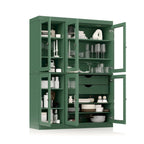 Mueble de despensa/vitrina de pino macizo de 1.23 m (48.5 pulg.) con puertas de vidrio transparente, 2 cajones y estantes ajustables