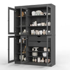 Mueble de despensa/vitrina de pino macizo de 1.23 m (48.5 pulg.) con puertas de vidrio transparente, 2 cajones y estantes ajustables