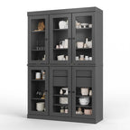 Mueble de despensa/vitrina de pino macizo de 1.23 m (48.5 pulg.) con puertas de vidrio transparente, 2 cajones y estantes ajustables
