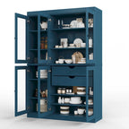 Mueble de despensa/vitrina de pino macizo de 1.23 m (48.5 pulg.) con puertas de vidrio transparente, 2 cajones y estantes ajustables