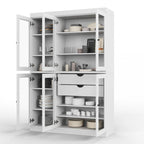 Mueble de despensa/vitrina de pino macizo de 1.23 m (48.5 pulg.) con puertas de vidrio transparente, 2 cajones y estantes ajustables
