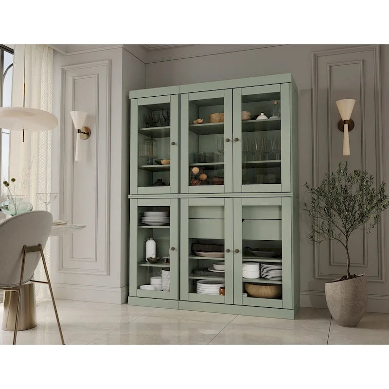 Mueble de despensa/vitrina de pino macizo de 1.23 m (48.5 pulg.) con puertas de vidrio transparente, 2 cajones y estantes ajustables