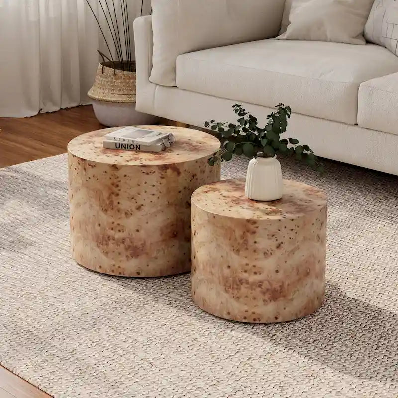 Set of 2  Wooden Nesting Round Coffee Table