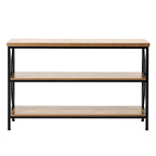 Mesa consola de metal y MDF en negro-marrón, mesa larga de pasillo de 3 niveles con capacidad de carga superior de 240 lb - 55.1 L x 13.4 An x 30.0 Al