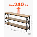 Mesa consola de metal y MDF en negro-marrón, mesa larga de pasillo de 3 niveles con capacidad de carga superior de 240 lb - 55.1 L x 13.4 An x 30.0 Al