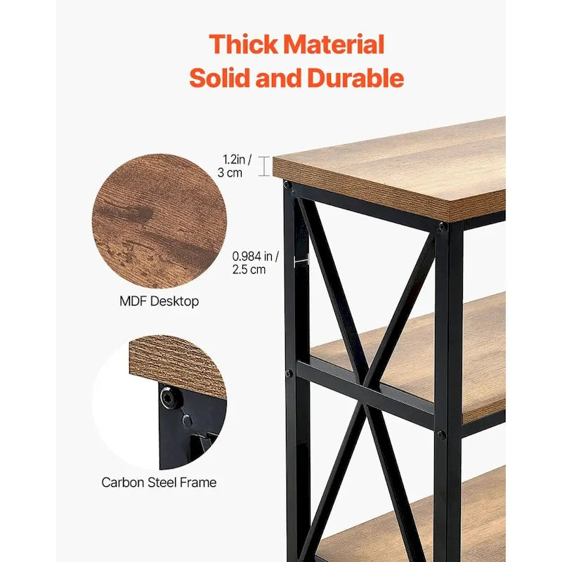 Mesa consola de metal y MDF en negro-marrón, mesa larga de pasillo de 3 niveles con capacidad de carga superior de 240 lb - 55.1 L x 13.4 An x 30.0 Al