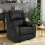 Sillón reclinable manual contemporáneo negro con portavasos de acero, tapicería de cuero sintético lujoso, reclinado ajustable