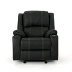Sillón reclinable manual contemporáneo negro con portavasos de acero, tapicería de cuero sintético lujoso, reclinado ajustable