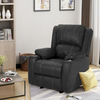 Sillón reclinable manual contemporáneo negro con portavasos de acero, tapicería de cuero sintético lujoso, reclinado ajustable