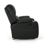 Sillón reclinable manual contemporáneo negro con portavasos de acero, tapicería de cuero sintético lujoso, reclinado ajustable