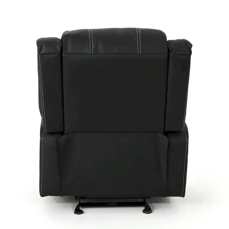 Sillón reclinable manual contemporáneo negro con portavasos de acero, tapicería de cuero sintético lujoso, reclinado ajustable