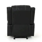 Sillón reclinable manual contemporáneo negro con portavasos de acero, tapicería de cuero sintético lujoso, reclinado ajustable