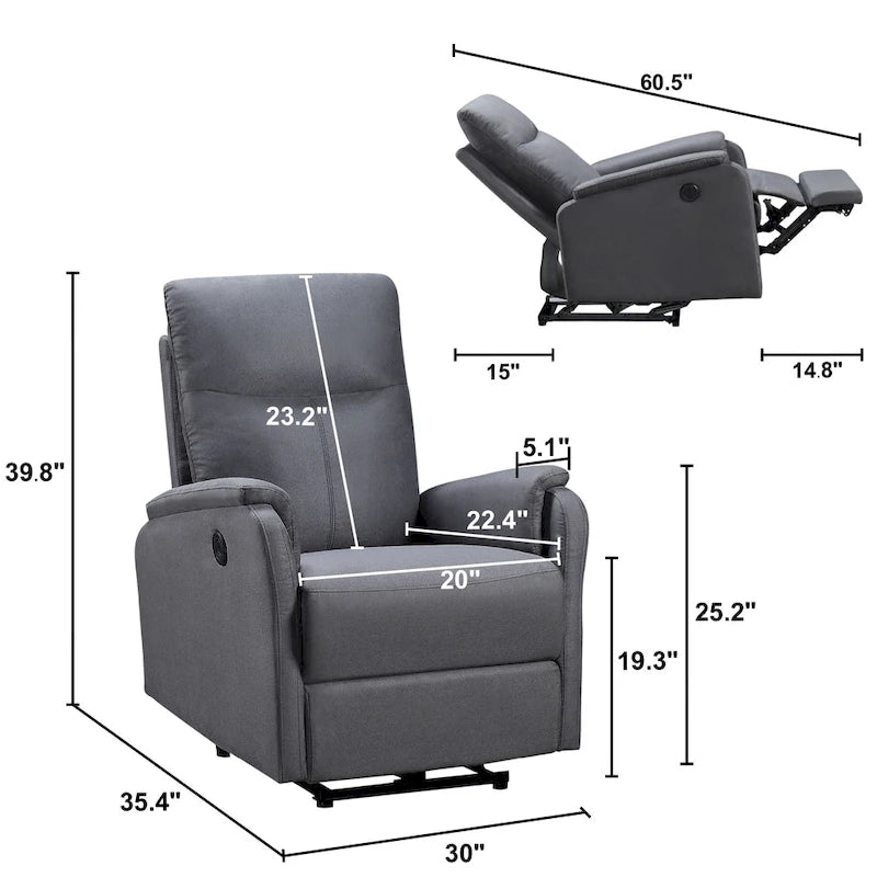Sillón Reclinable Eléctrico Con Puerto De Carga USB, Sillón Reclinable Individual Para Sala De Estar, Dormitorio