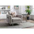 Sillón de tela de lino con patas de metal, bolsillos laterales y cojín