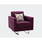 Sillón de tela de lino con patas de metal, bolsillos laterales y cojín