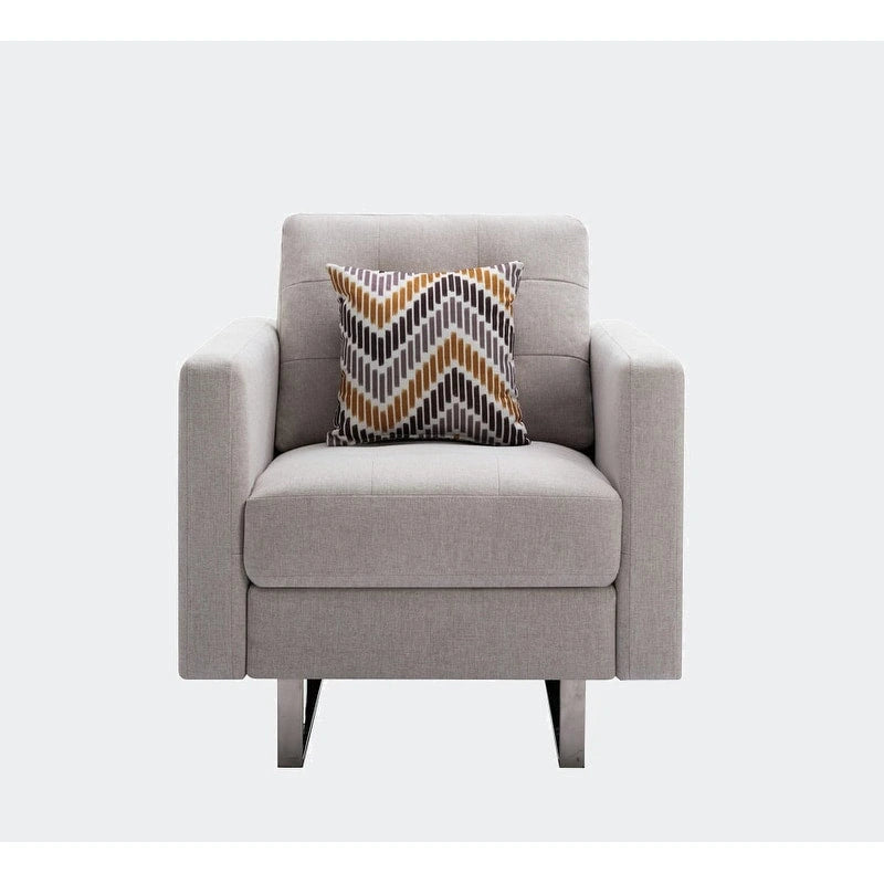 Sillón de tela de lino con patas de metal, bolsillos laterales y cojín