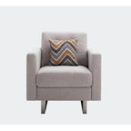 Sillón de tela de lino con patas de metal, bolsillos laterales y cojín