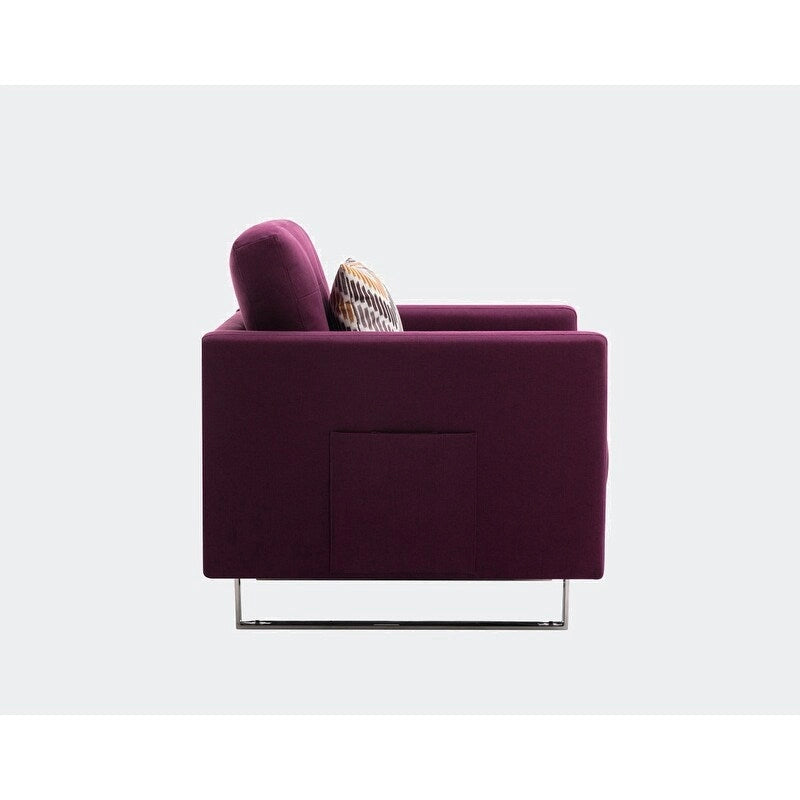 Sillón de tela de lino con patas de metal, bolsillos laterales y cojín