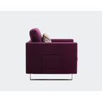 Sillón de tela de lino con patas de metal, bolsillos laterales y cojín