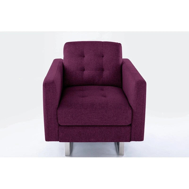 Sillón de tela de lino con patas de metal, bolsillos laterales y cojín