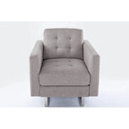 Sillón de tela de lino con patas de metal, bolsillos laterales y cojín