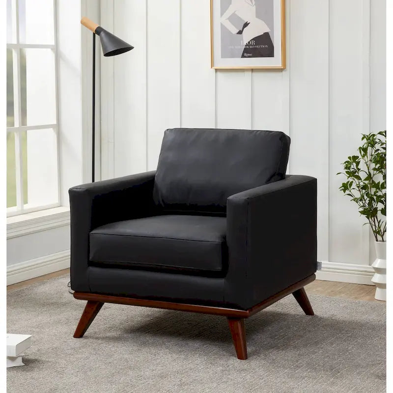 Sofá de un asiento Chester de mediados de siglo, sillón decorativo de piel para sala de estar, dormitorio, salón - 33.46