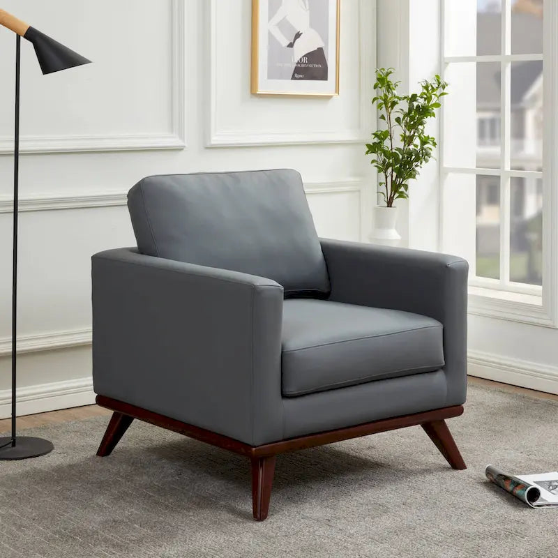 Sofá de un asiento Chester de mediados de siglo, sillón decorativo de piel para sala de estar, dormitorio, salón - 33.46