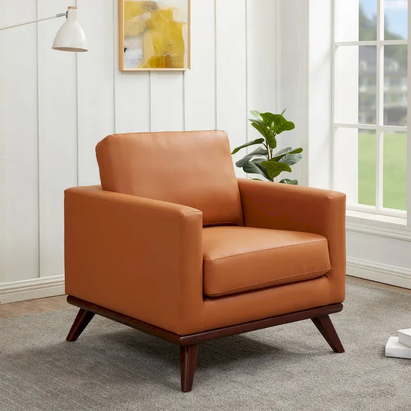 Sofá de un asiento Chester de mediados de siglo, sillón decorativo de piel para sala de estar, dormitorio, salón - 33.46