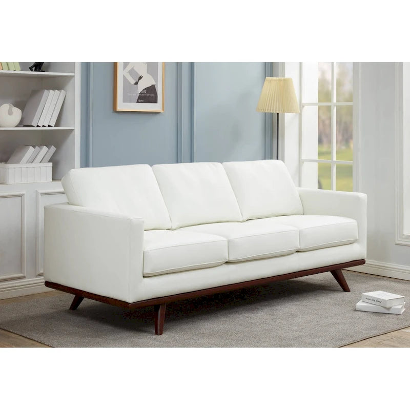 Chester Leather 3-Seater Sofa with Birch Wood Base  Living Room Couch with Removable Cushions - 83