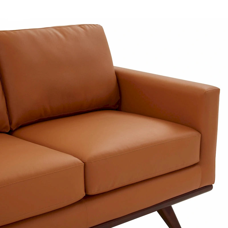 Sofá de 3 plazas Chester de cuero con base de madera de abedul Sofá de salón con cojines desenfundables - 83
