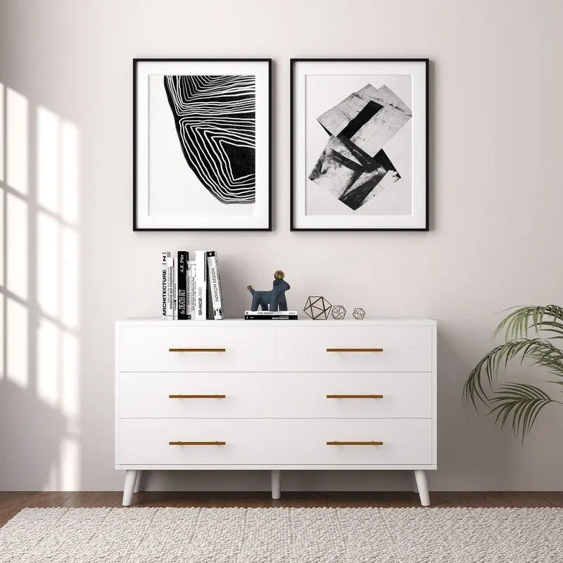 Wood 6 Drawer Double Dresser, Chest Of Drawers Cabinet, TV Stand for Bedroom, Livingroom and Enterway