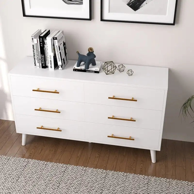 Cómoda doble de madera con 6 cajones, mueble con cajones, soporte de TV para dormitorio, sala de estar y entrada