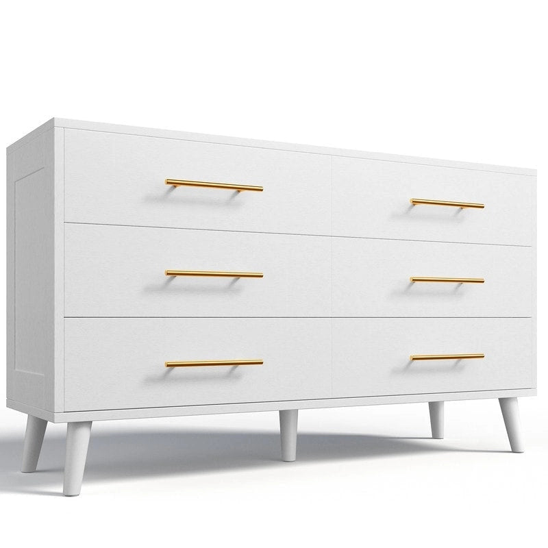 Cómoda doble de madera con 6 cajones, mueble con cajones, soporte de TV para dormitorio, sala de estar y entrada