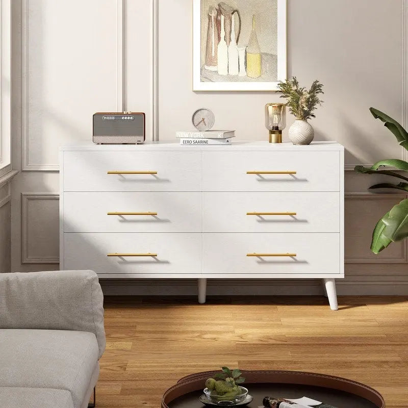 Cómoda doble de madera con 6 cajones, mueble con cajones, soporte de TV para dormitorio, sala de estar y entrada