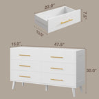 Cómoda doble de madera con 6 cajones, mueble con cajones, soporte de TV para dormitorio, sala de estar y entrada