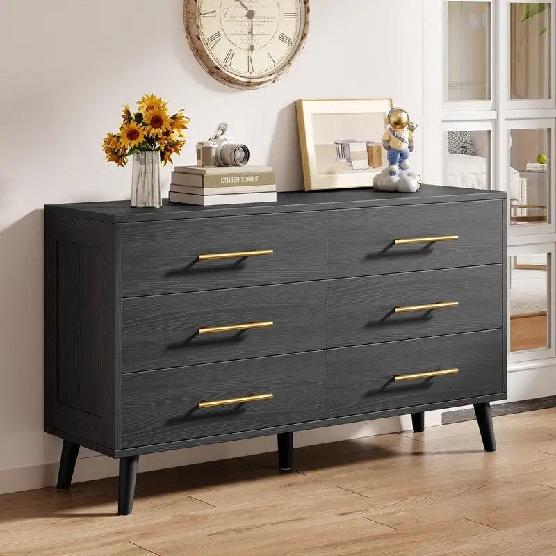 Cómoda doble de madera con 6 cajones, mueble con cajones, soporte de TV para dormitorio, sala de estar y entrada
