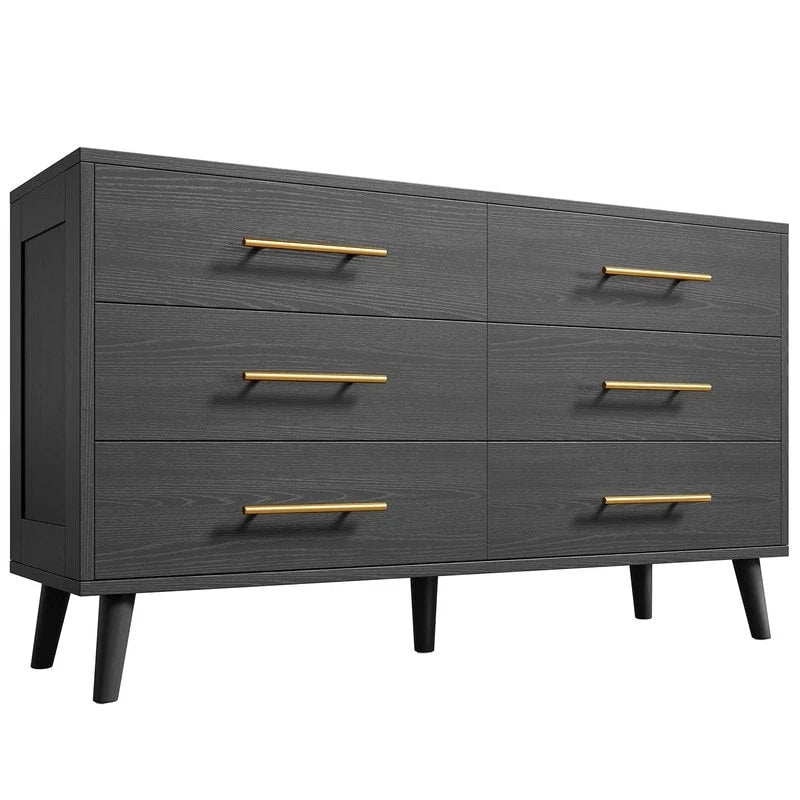 Cómoda doble de madera con 6 cajones, mueble con cajones, soporte de TV para dormitorio, sala de estar y entrada