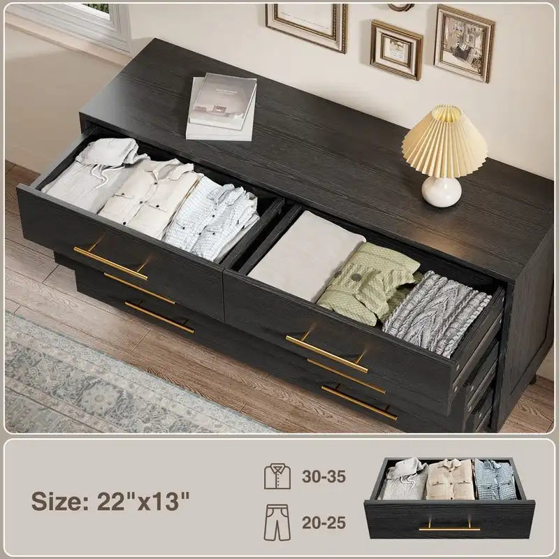 Cómoda doble de madera con 6 cajones, mueble con cajones, soporte de TV para dormitorio, sala de estar y entrada