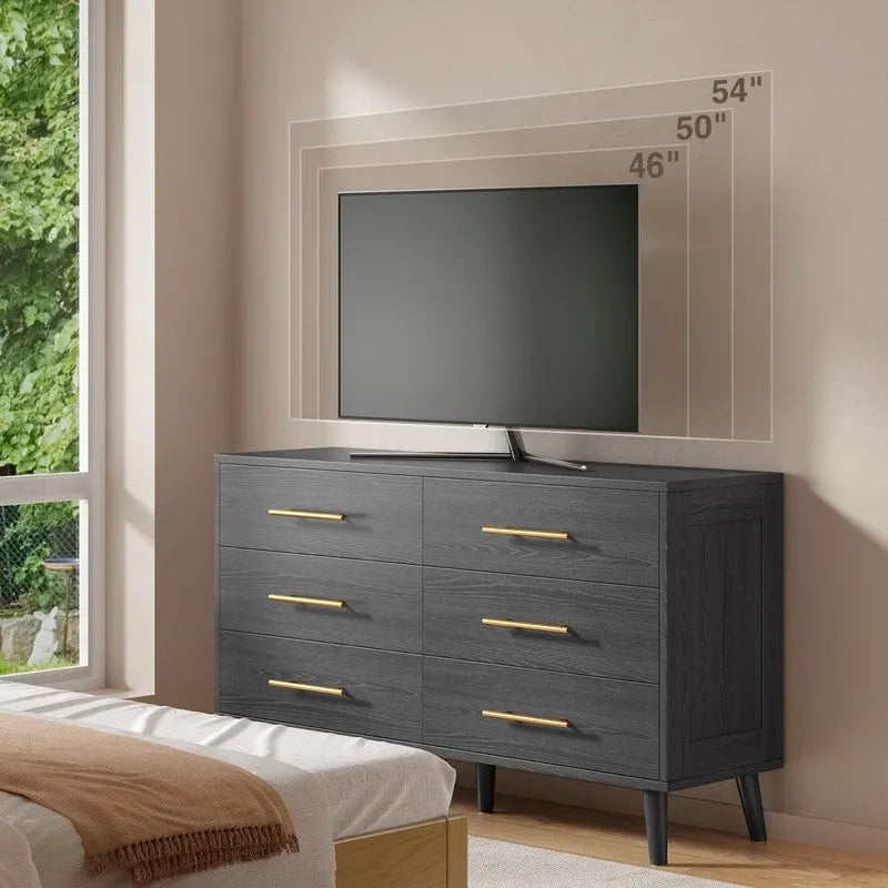 Cómoda doble de madera con 6 cajones, mueble con cajones, soporte de TV para dormitorio, sala de estar y entrada