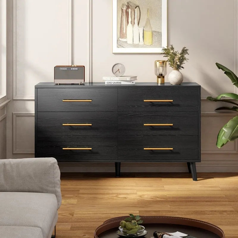 Cómoda doble de madera con 6 cajones, mueble con cajones, soporte de TV para dormitorio, sala de estar y entrada
